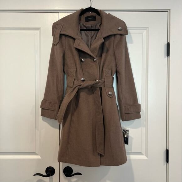 NWT Tahari Women's Phoebe Wool Pea Coat‎ Mink Grey Brown Size 14 - Picture 1 of 11